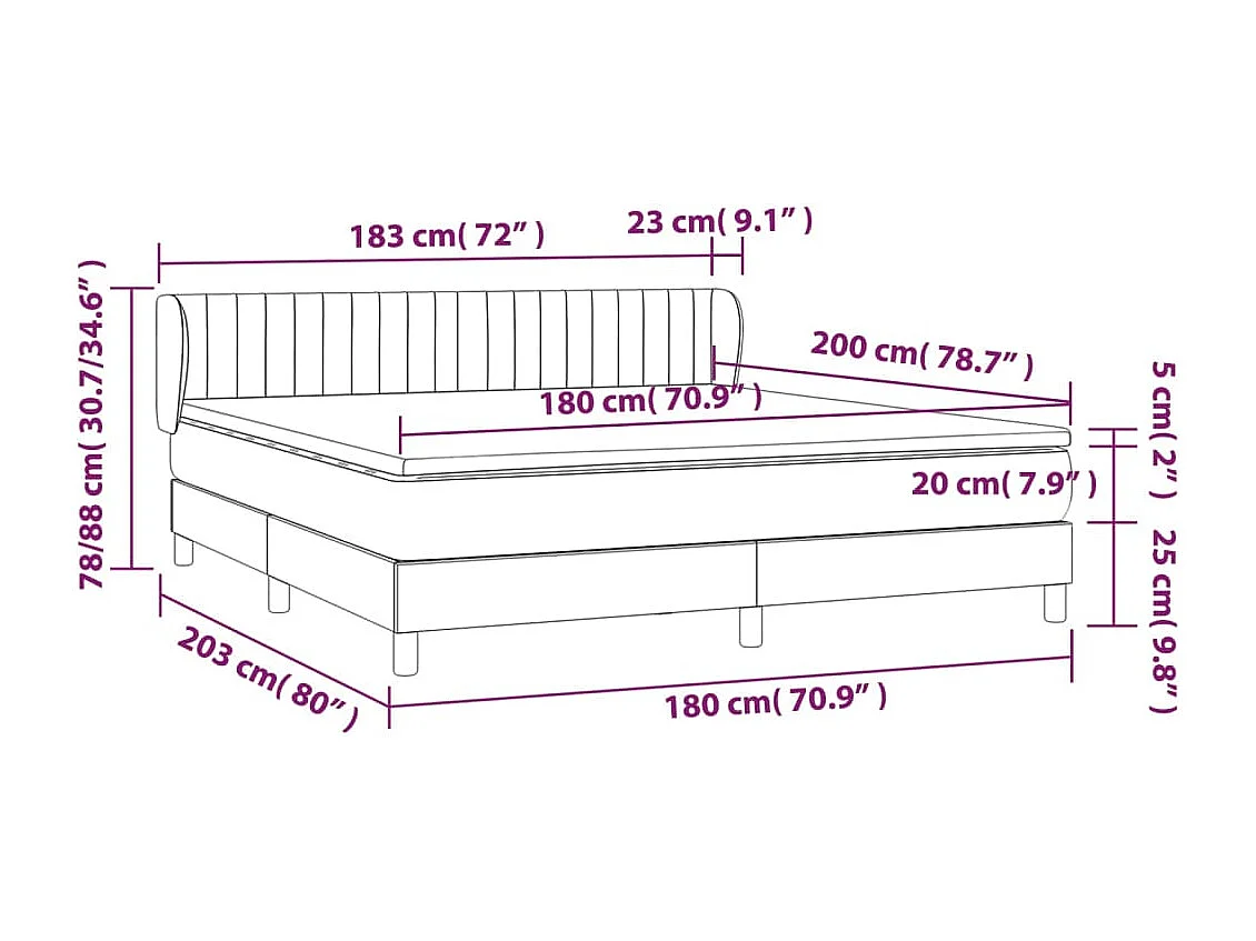 Sommier à lattes de lit avec matelas Noir 180x200 Tissu