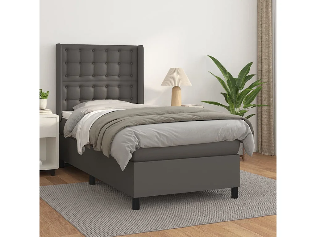 Sommier à lattes de lit avec matelas Gris 90x190 Similicuir