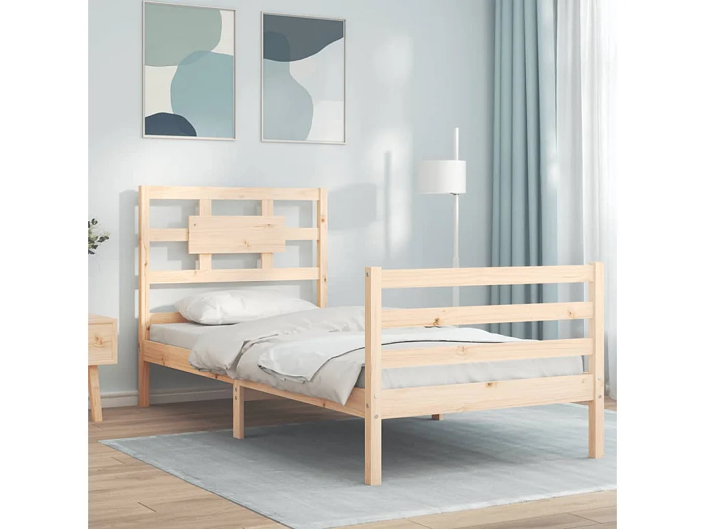Cadre de lit avec tête de lit 90x200 bois massif
