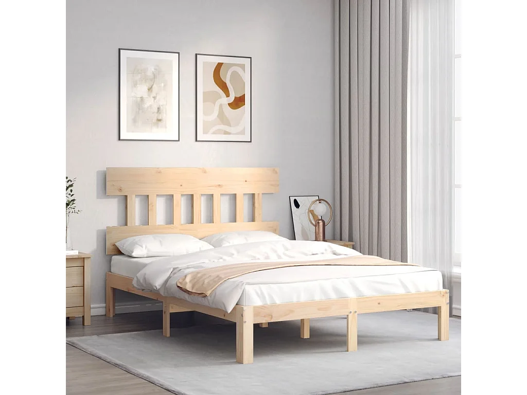 Cadre de lit avec tête de lit 120x200 bois massif