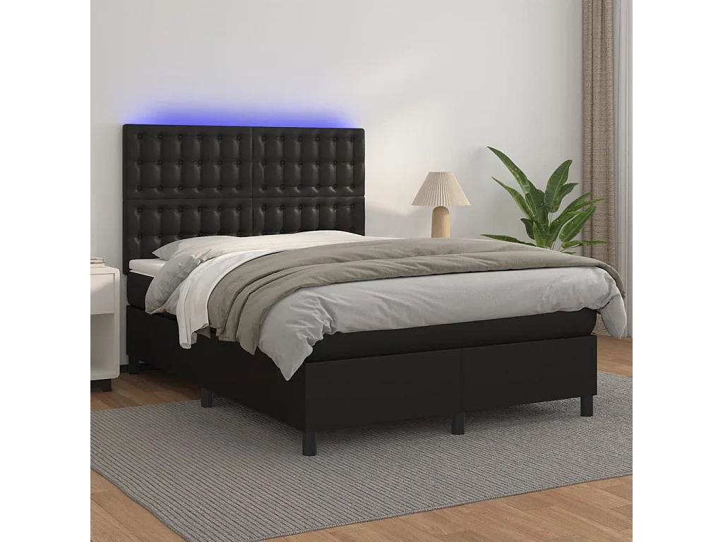 Sommier à lattes de lit avec matelas et LED Noir 140x200