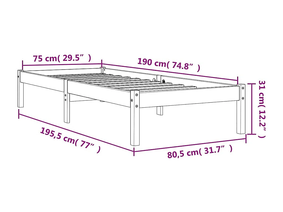 Cadre de lit marron 75x190 bois de pin massif
