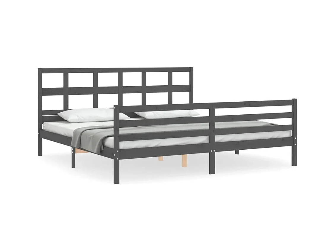 Cadre de lit avec tête de lit gris 200x200 bois massif
