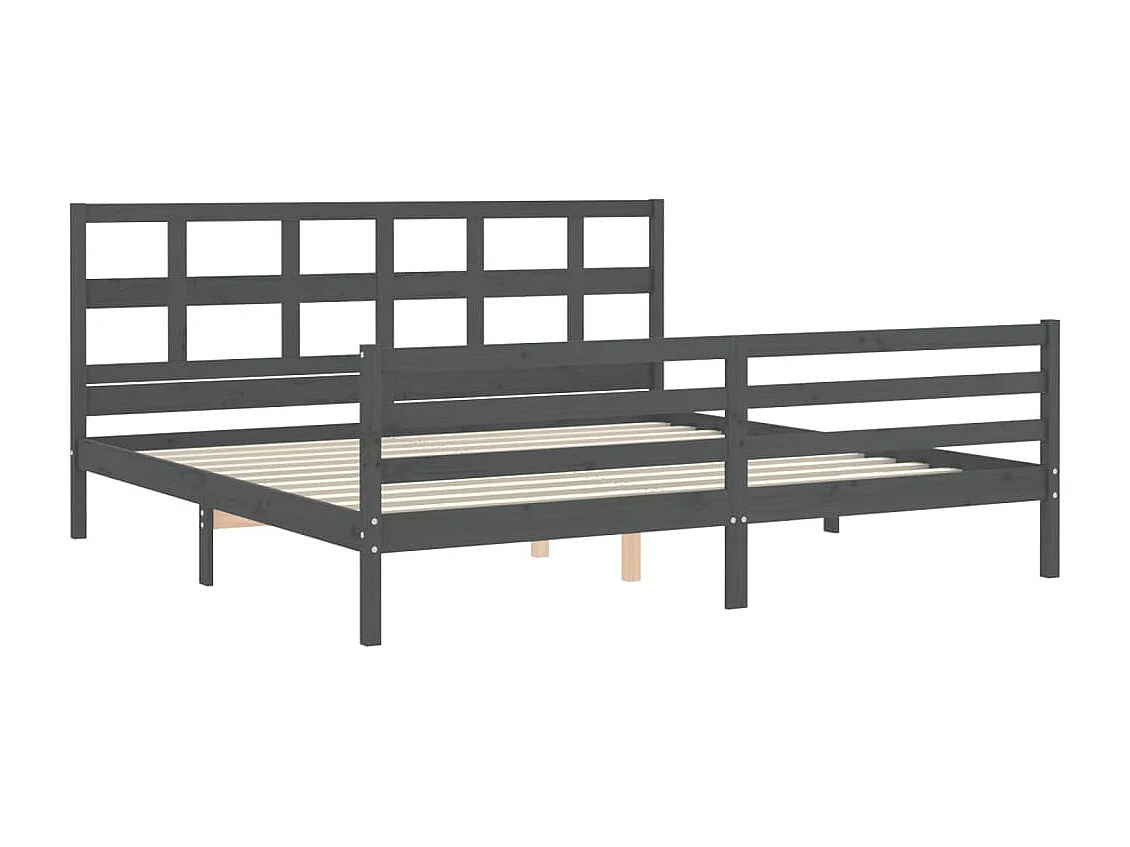 Cadre de lit avec tête de lit gris 200x200 bois massif