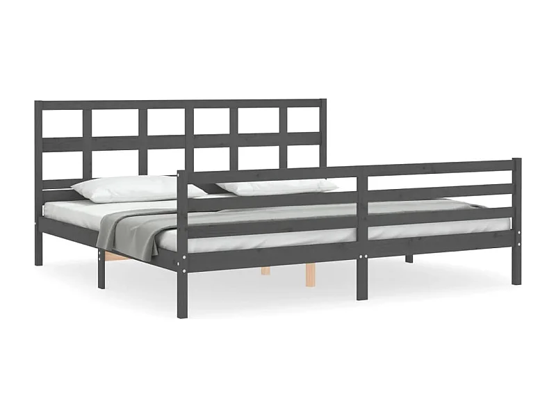 Cadre de lit avec tête de lit gris 200x200 bois massif