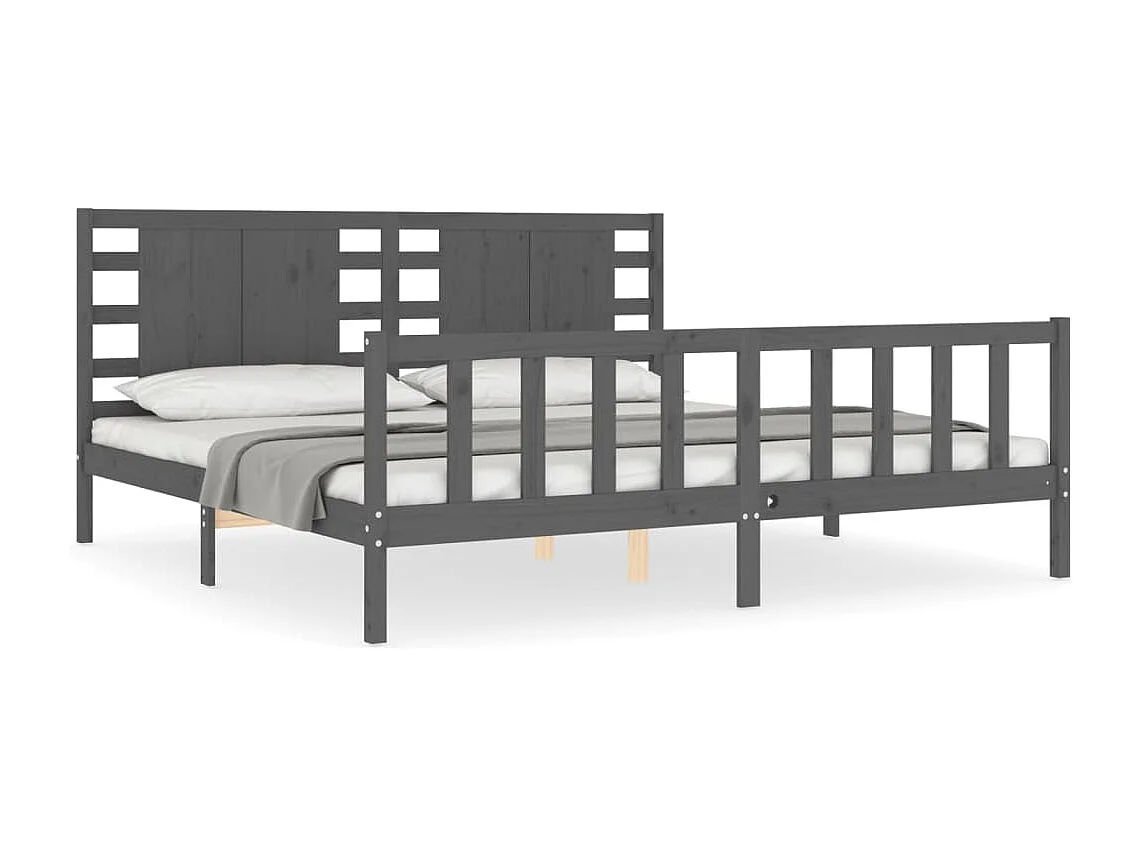 Cadre de lit avec tête de lit gris 200x200 bois massif