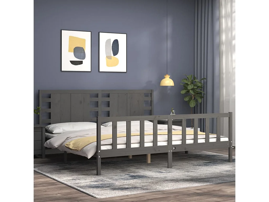 Cadre de lit avec tête de lit gris 200x200 bois massif