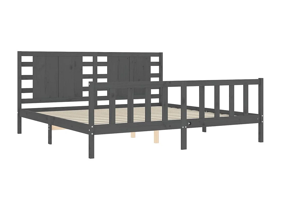 Cadre de lit avec tête de lit gris 200x200 bois massif