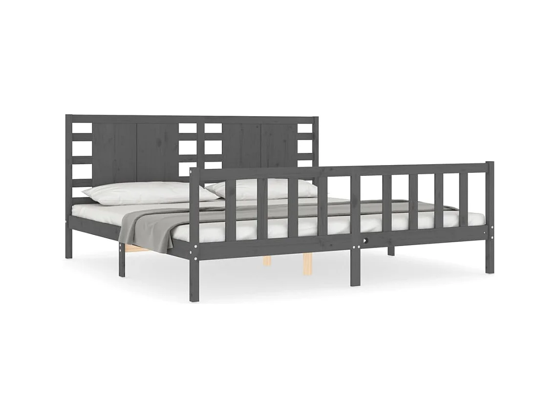 Cadre de lit avec tête de lit gris 200x200 bois massif