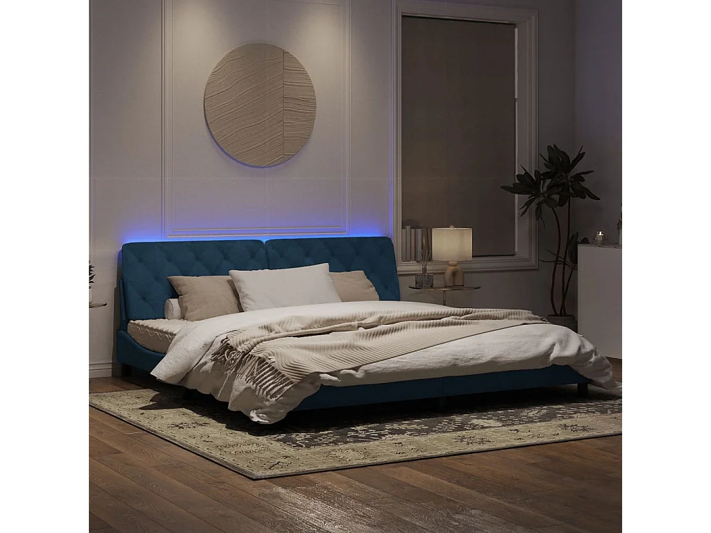 Cadre de lit avec lumières LED bleu 200x200 velours
