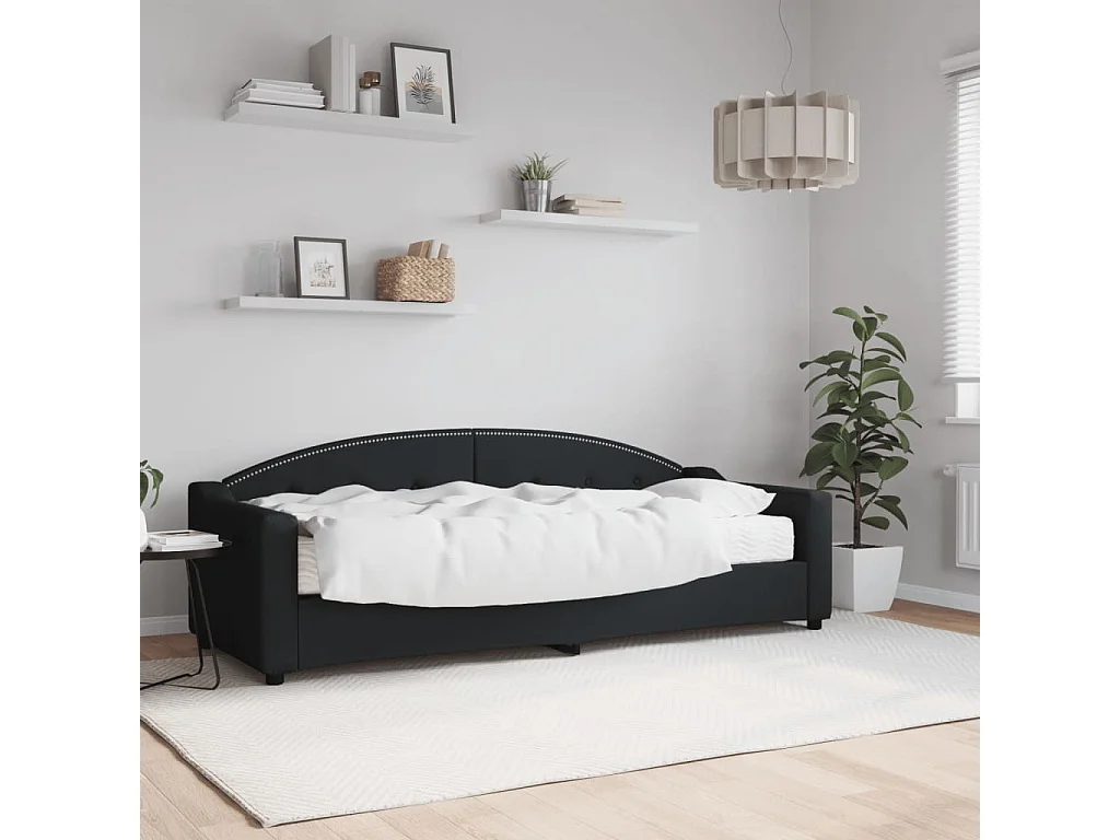 Lit de jour avec matelas noir 80x200 tissu