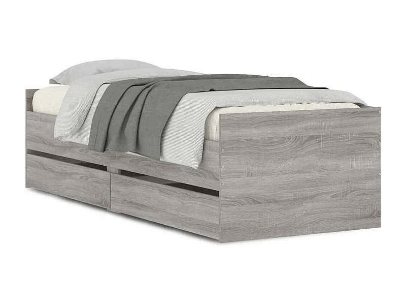 Cadre de lit avec tiroirs sonoma gris 90x190