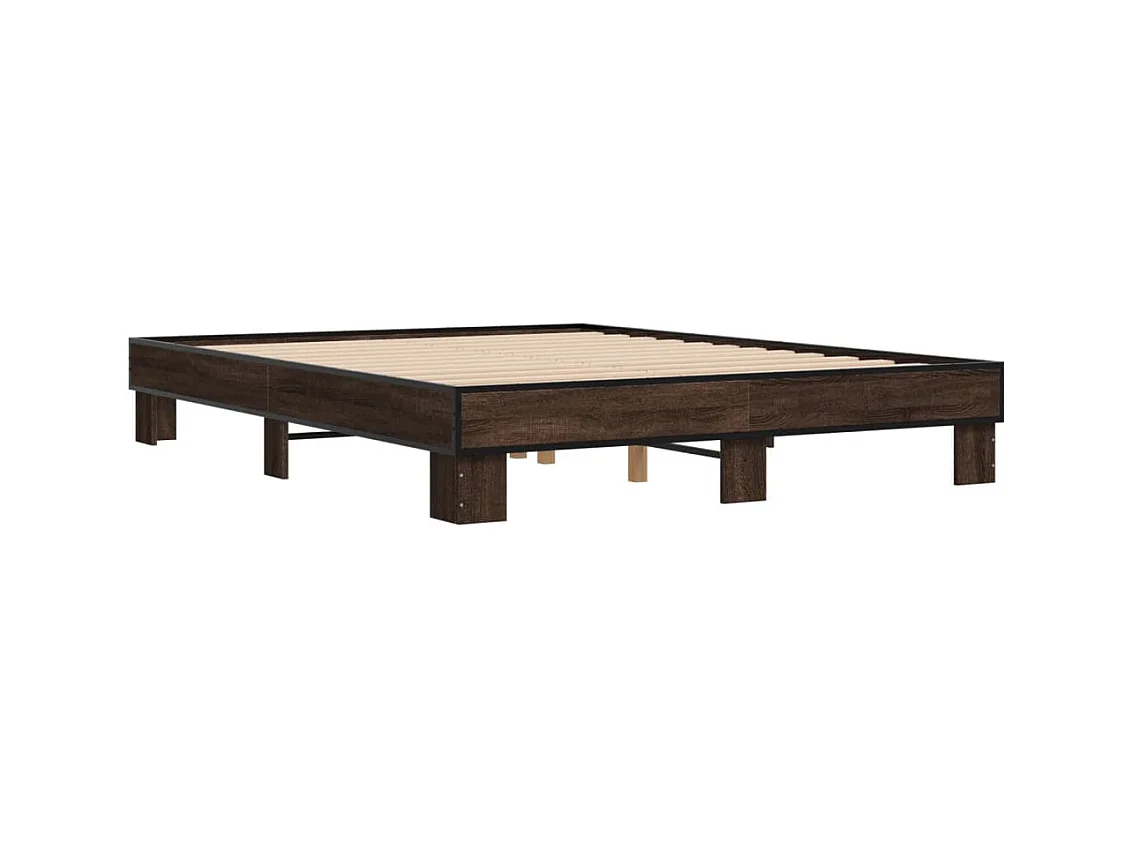 Cadre de lit chêne marron 150x200 bois d'ingénierie et métal