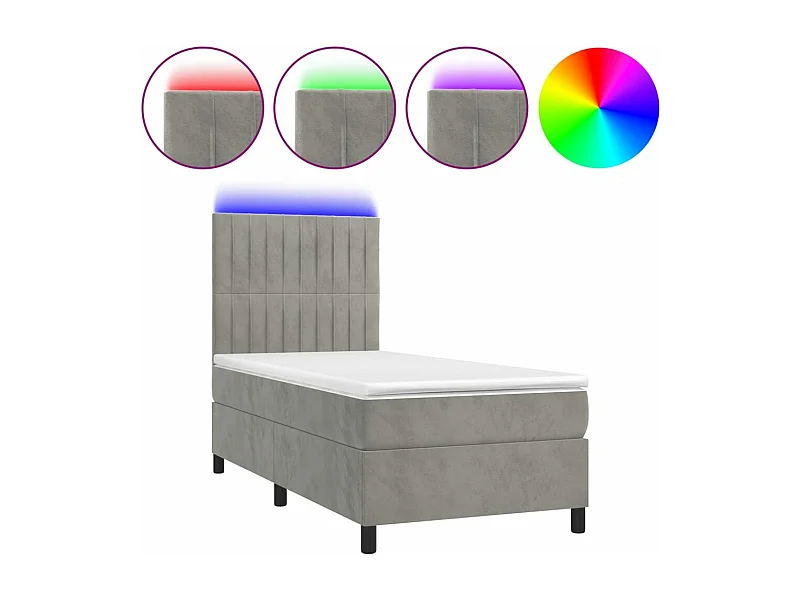 Sommier à lattes de lit avec matelas LED Gris clair 100x200
