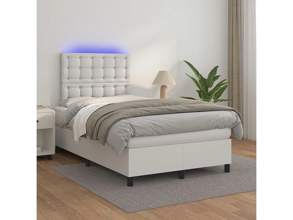 Sommier à lattes de lit matelas LED blanc 120x190 similicuir