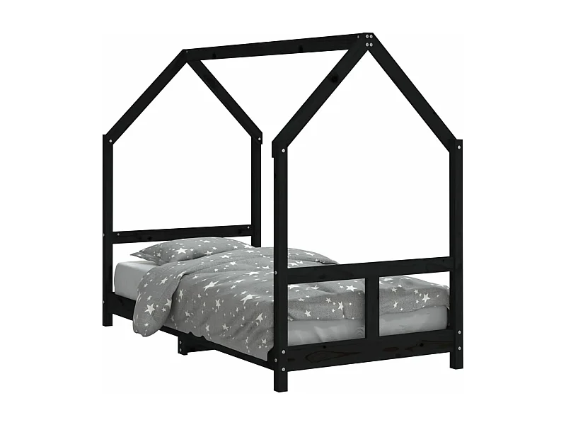 Cadre de lit pour enfant noir 80x160 bois de pin massif
