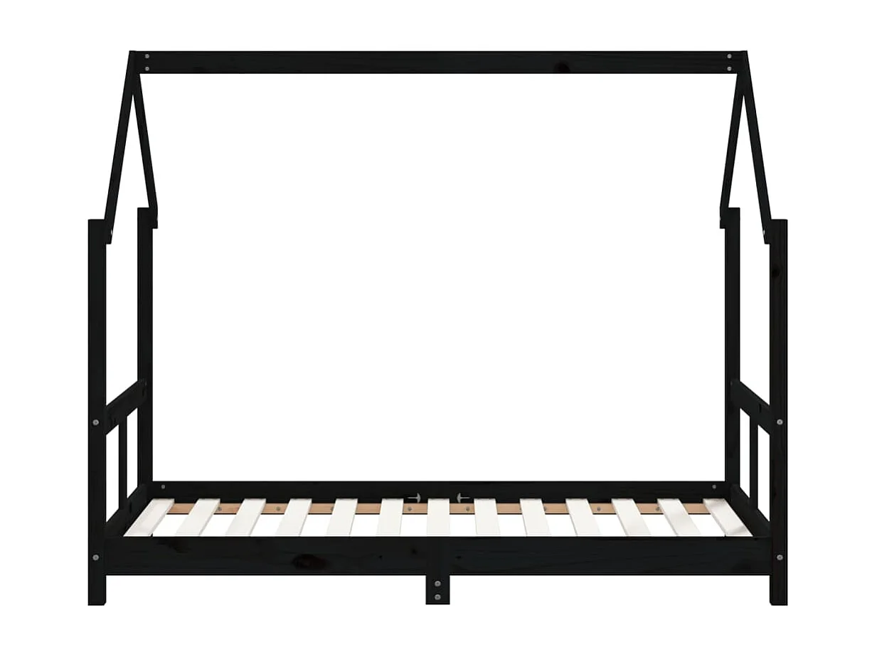 Cadre de lit pour enfant noir 80x160 bois de pin massif