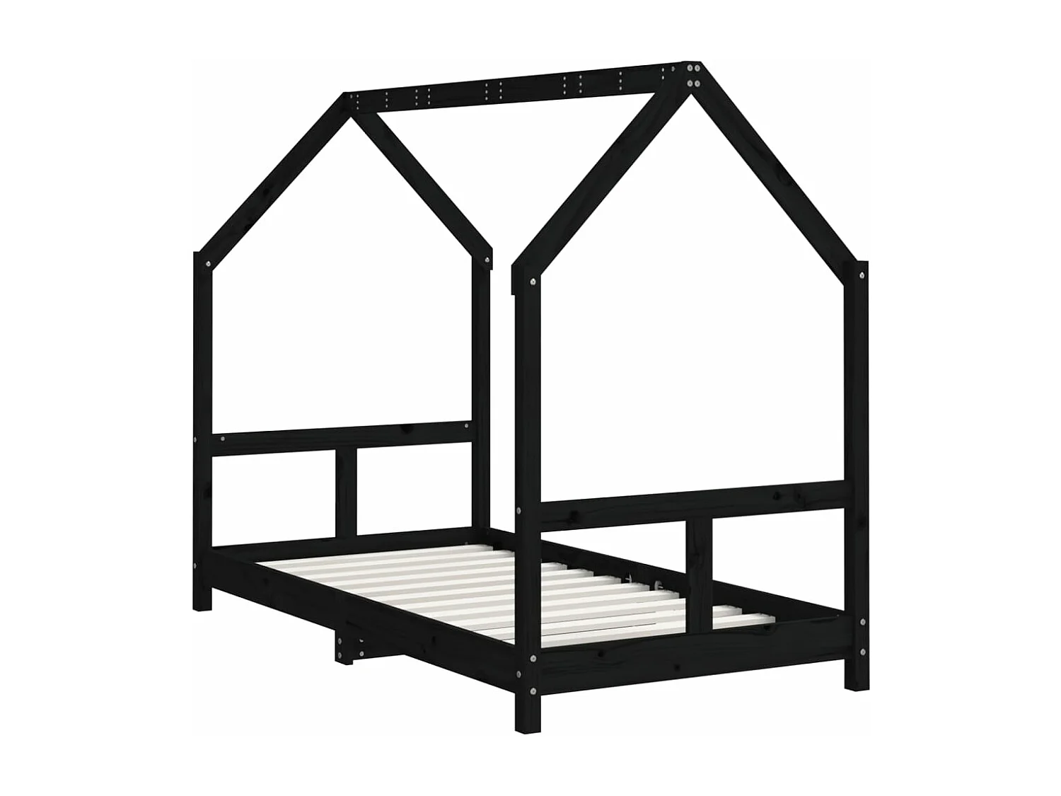 Cadre de lit pour enfant noir 80x160 bois de pin massif