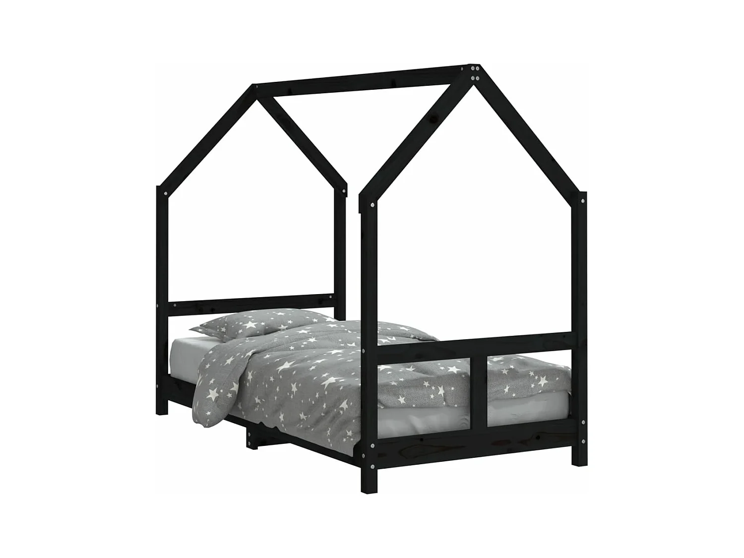 Cadre de lit pour enfant noir 80x160 bois de pin massif