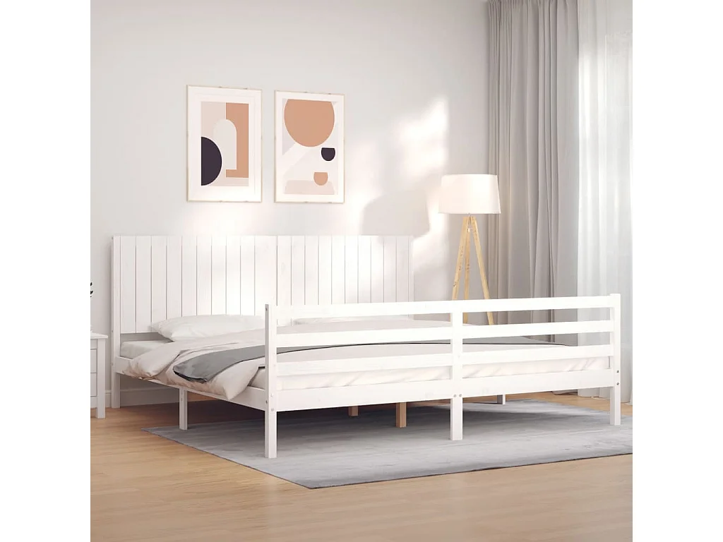 Cadre de lit avec tête de lit blanc 200x200 bois massif