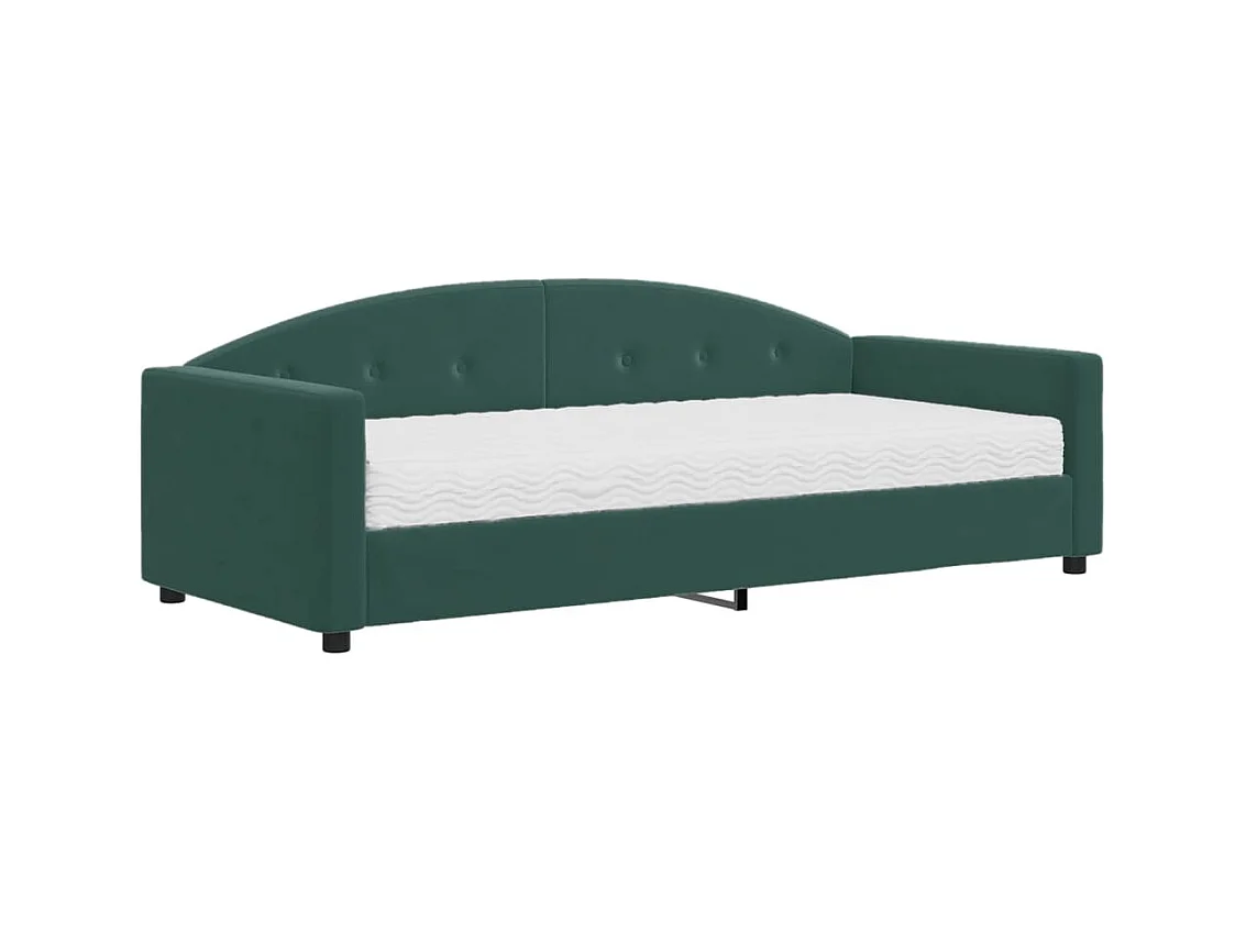 Lit de jour avec matelas vert foncé 90x200 velours