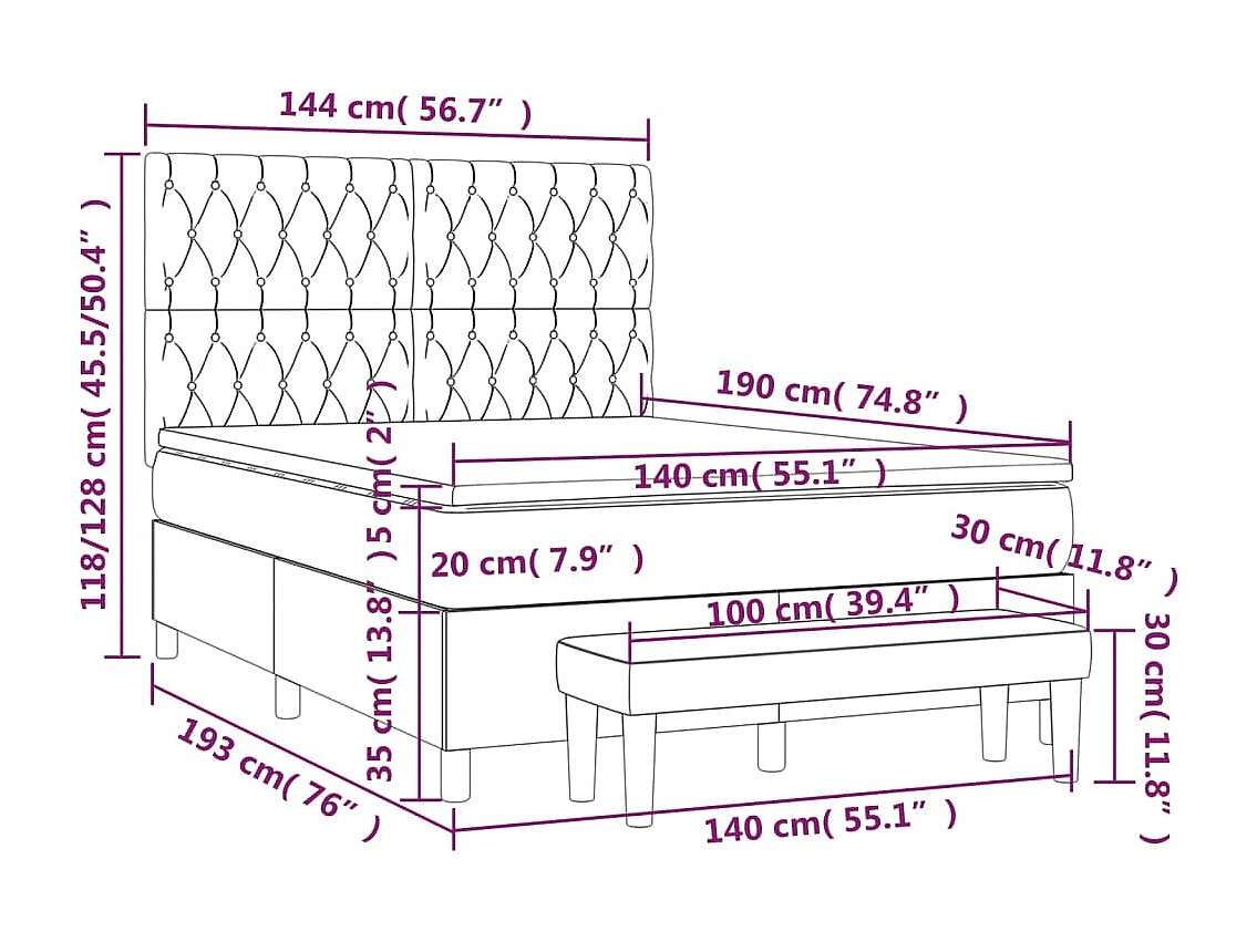 Sommier à lattes de lit avec matelas Noir 140x190 Tissu