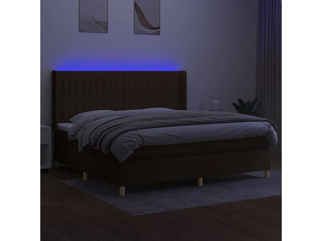 Lit à sommier tapissier matelas et LED Marron foncé 200x200 Tissu