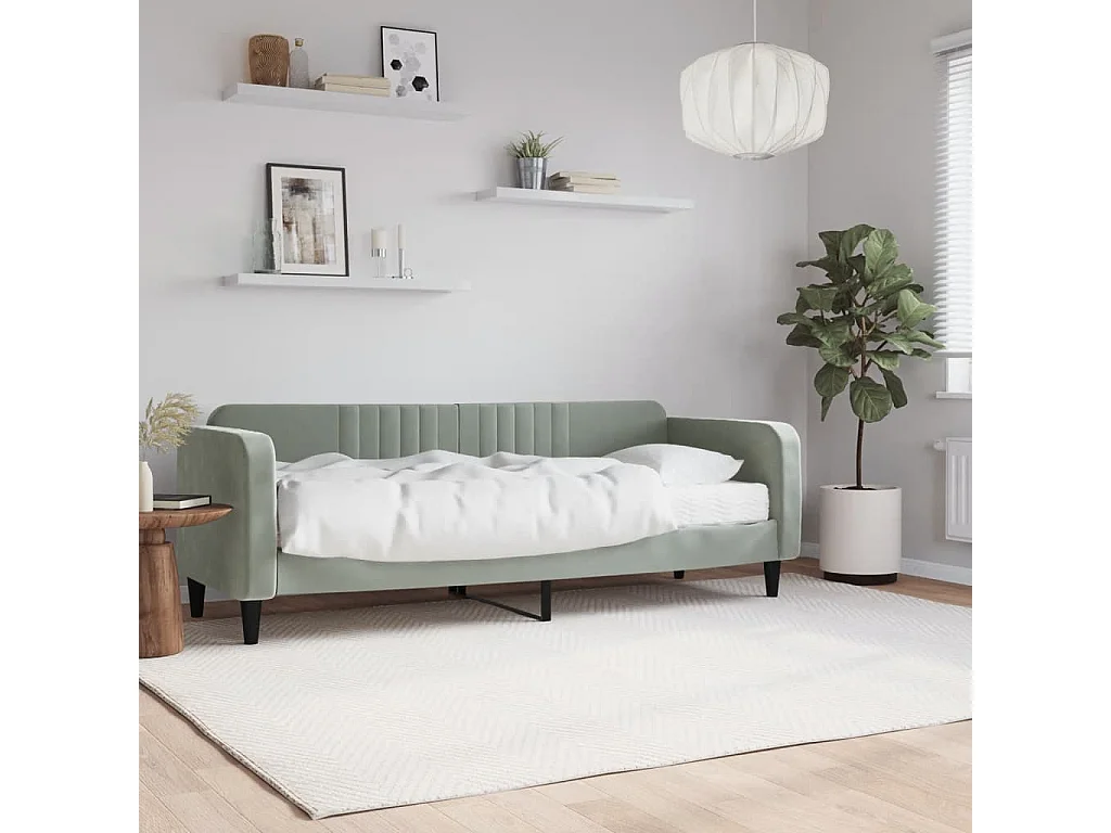 Lit de jour avec matelas gris clair 80x200 velours