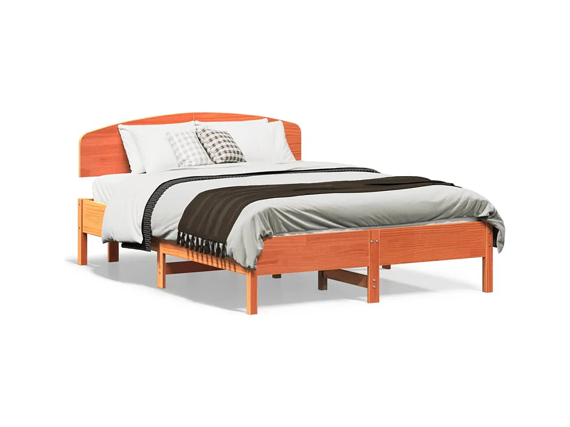 Cadre de lit et tête de lit cire marron 135x190 bois de pin