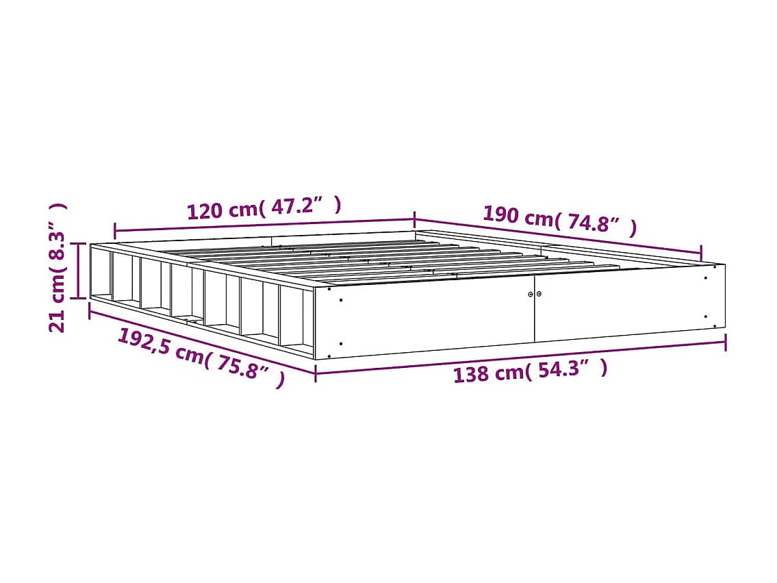 Cadre de lit marron 120x190 bois de pin massif