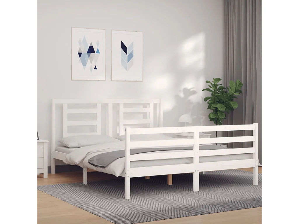 Cadre de lit avec tête de lit blanc 160x200 bois massif