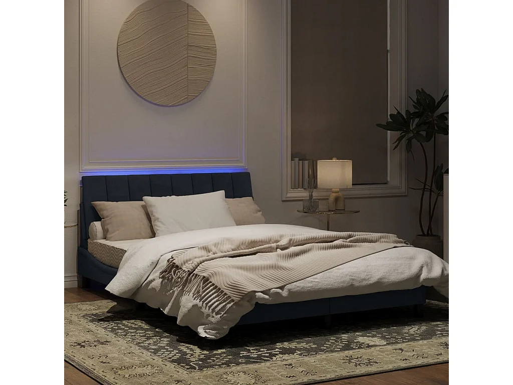 Cadre de lit avec lumières LED gris foncé 140x200 velours