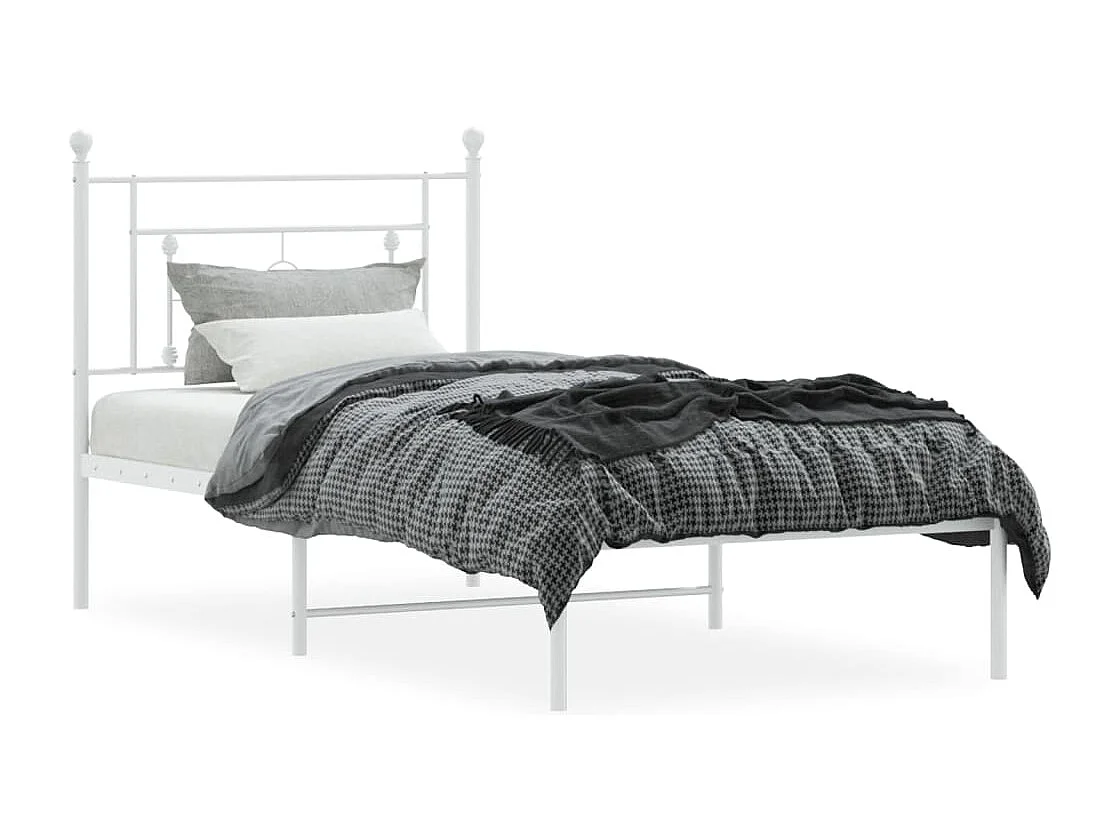 Cadre de lit métal avec tête de lit blanc 90x200