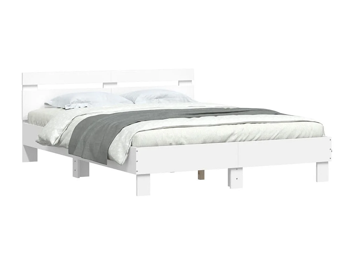 Cadre de lit avec tête de lit blanc 140x190 bois d'ingénierie