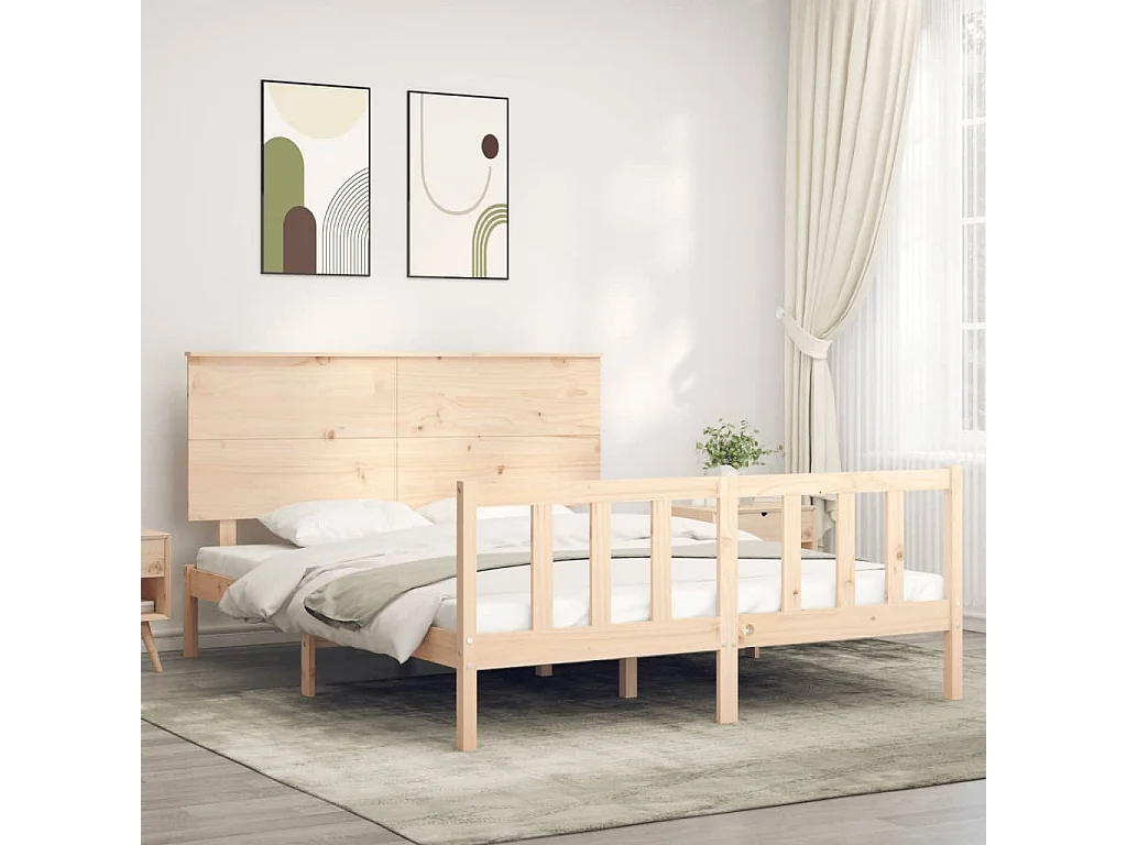 Cadre de lit avec tête de lit king size bois massif