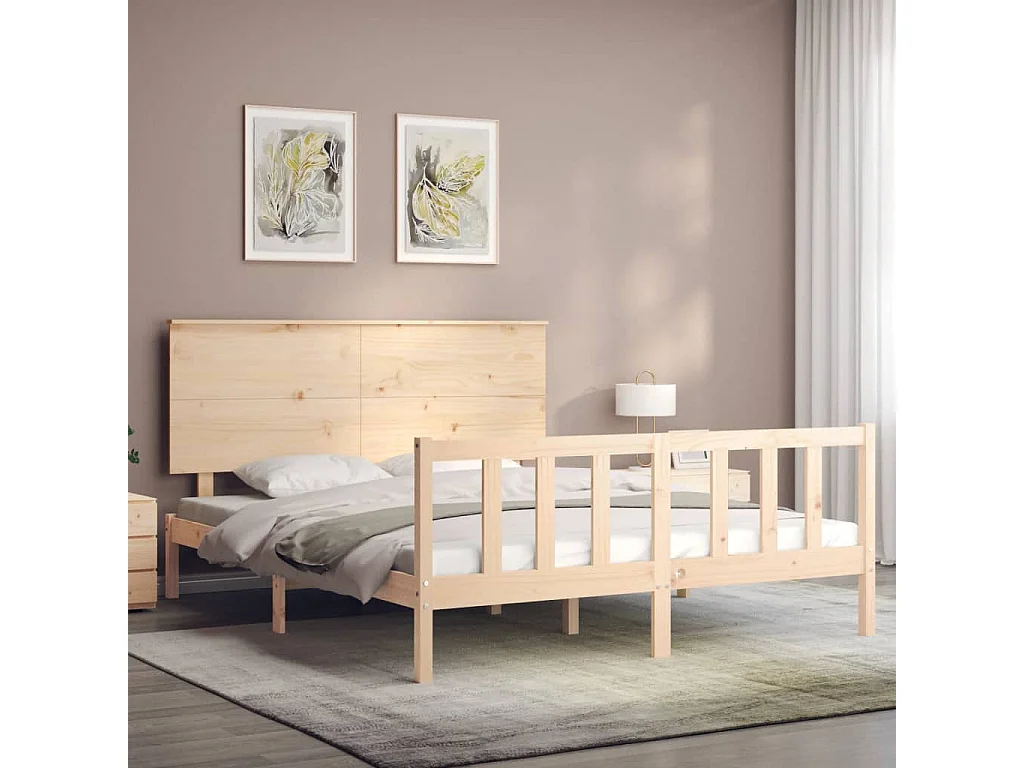 Cadre de lit avec tête de lit king size bois massif