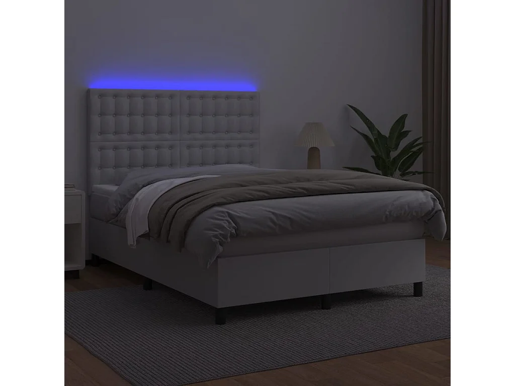 Sommier à lattes de lit avec matelas et LED Blanc 140x190
