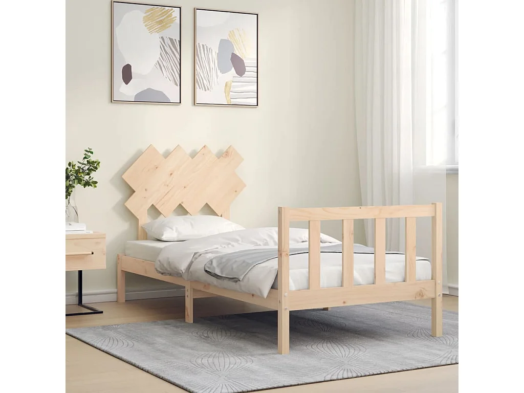 Cadre de lit avec tête de lit 90x200 bois massif
