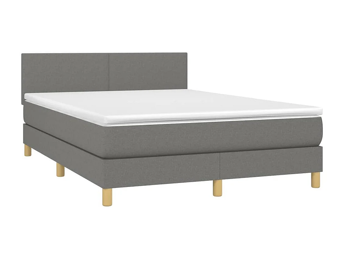Sommier à lattes de lit et matelas et LED Gris foncé 140x190