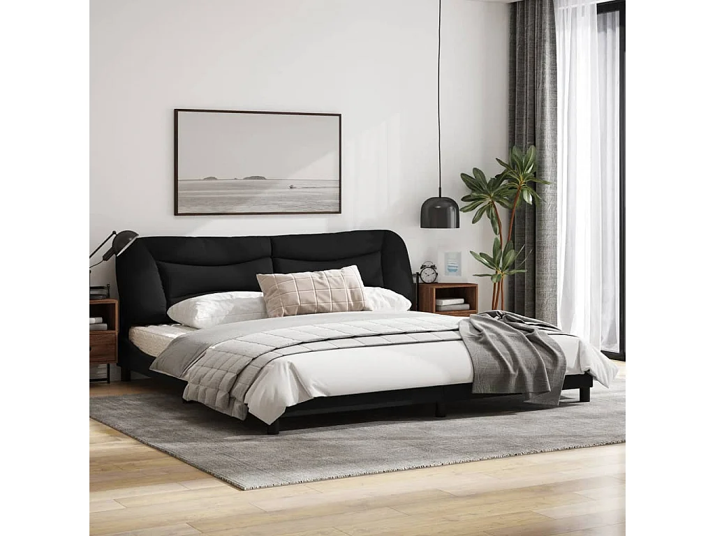 Cadre de lit avec lumières LED noir 200x200 tissu