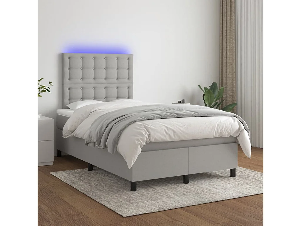 Sommier à lattes de lit matelas LED gris clair 120x190 tissu