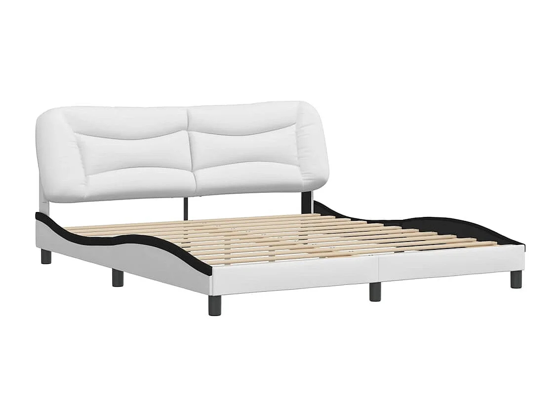 Cadre de lit et tête de lit blanc et noir 180x200 similicuir