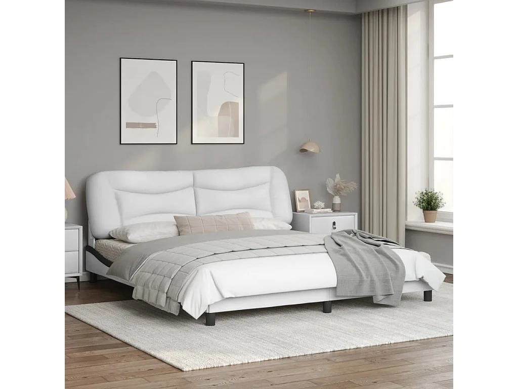 Cadre de lit et tête de lit blanc et noir 180x200 similicuir