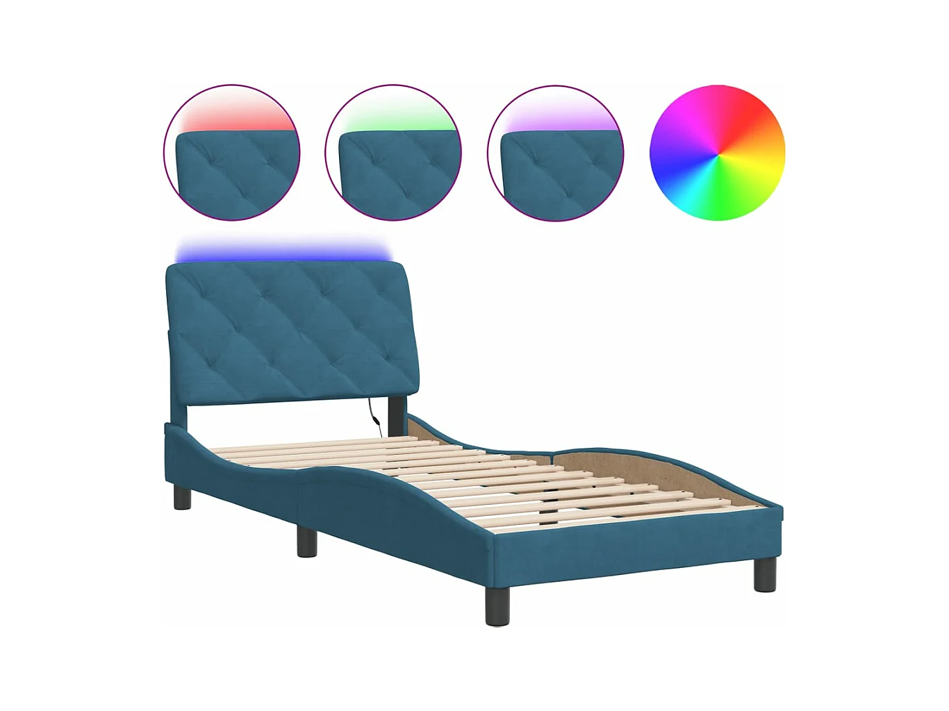 Cadre de lit avec lumières LED bleu 90x200 velours
