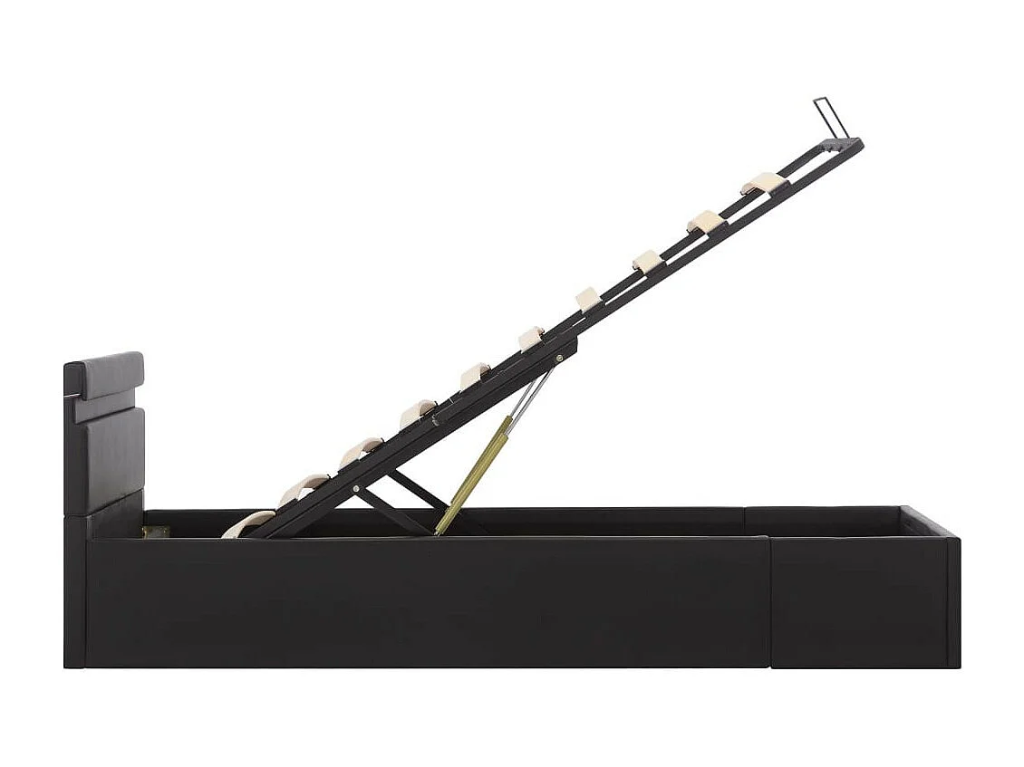 Lit à rangement avec LED Noir Similicuir 90x200