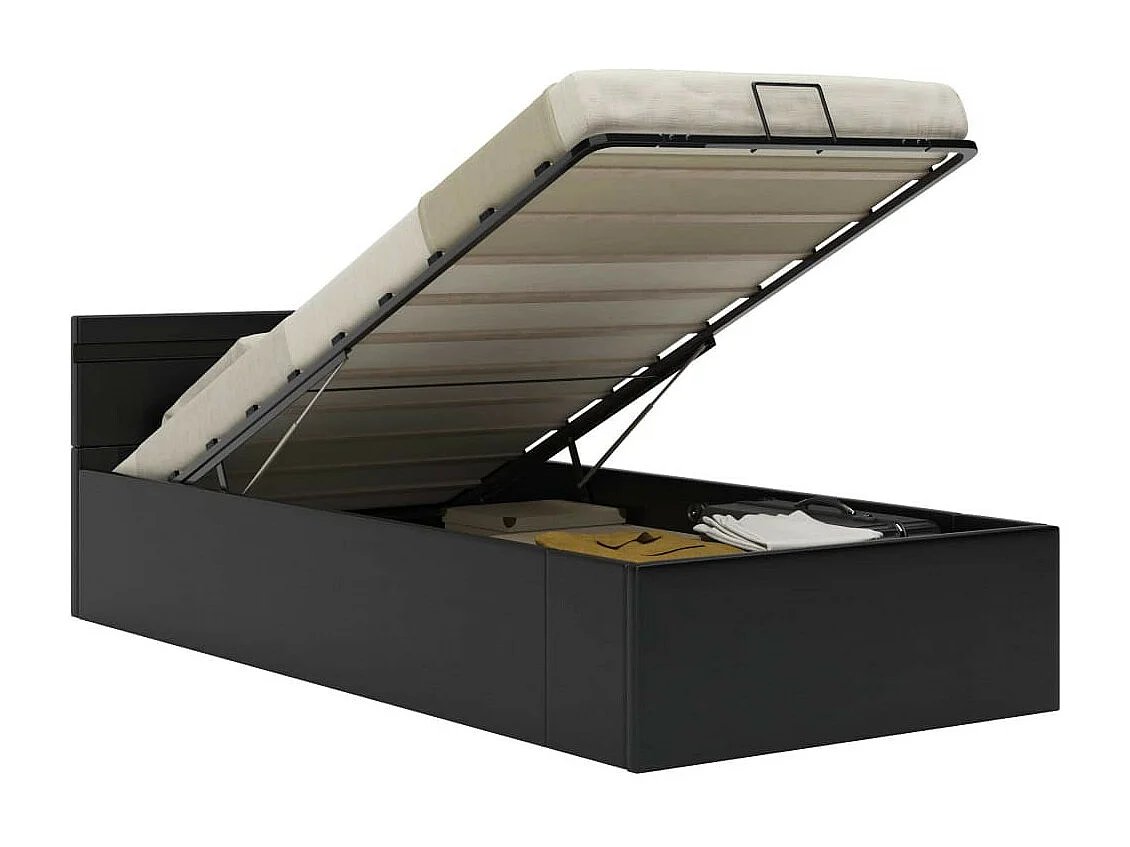 Lit à rangement avec LED Noir Similicuir 90x200