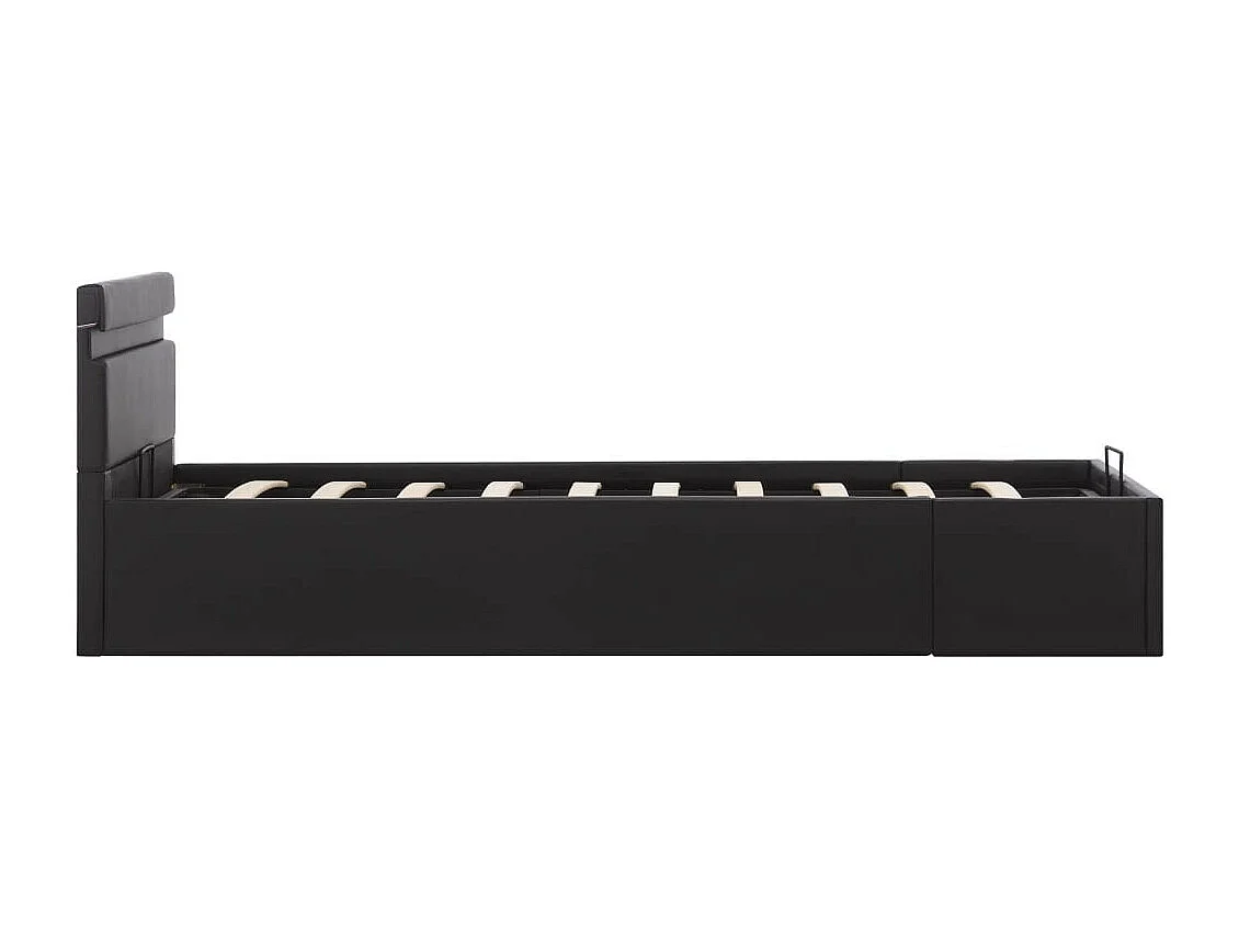 Lit à rangement avec LED Noir Similicuir 90x200