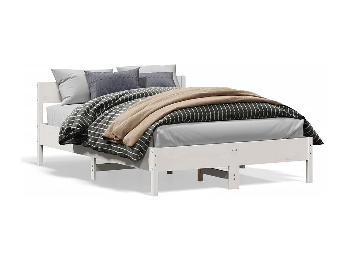 Cadre de lit et tête de lit blanc 140x190 bois de pin massif