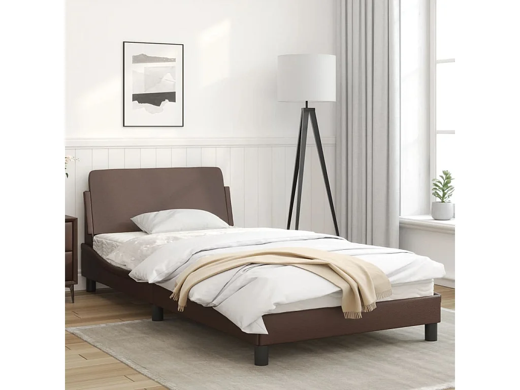 Cadre de lit avec tête de lit Marron 100x200 Similicuir
