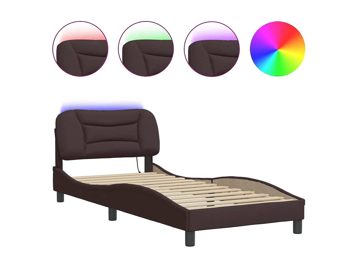 Cadre de lit avec lumières LED marron foncé 80x200 tissu